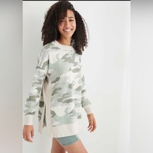 Aerie Camouflage Crew Neck Sweater - Green and Gray